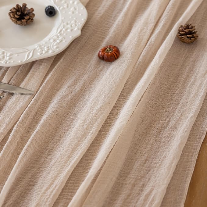 3Pcs Light Beige Cheesecloth Table Runner 120 Inches - Image 4