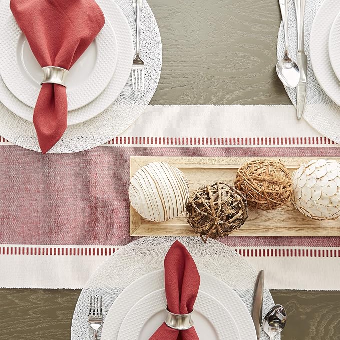 DII Dobby Stripe Table Runner, Barn Red & Cream Background | Woven Decorative - Image 5