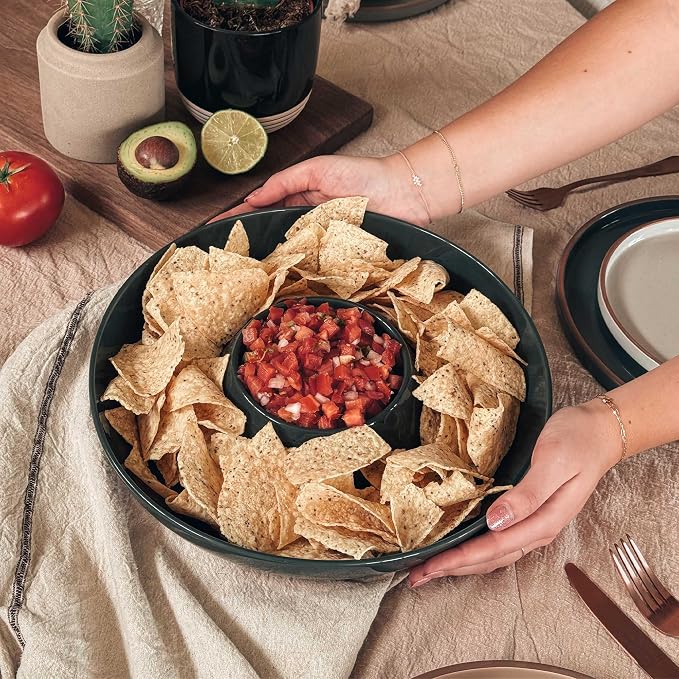 Mora Ceramic Chips and Dip Serving Tray: Large Divided Party Bowl Set - Image 5