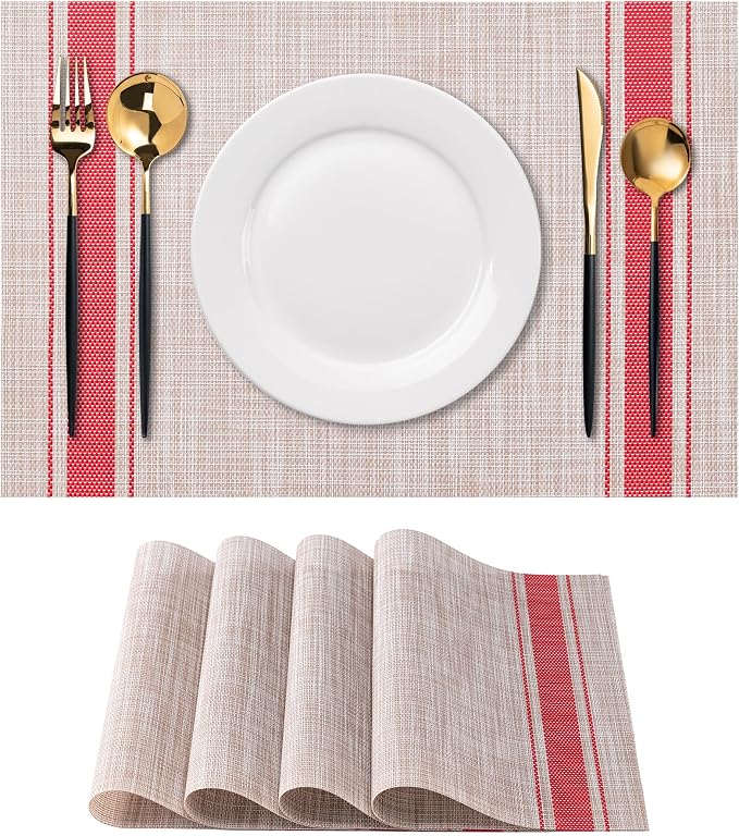 Placemats Set of 4 Washable Indoor | Outdoor Vinyl Place Mats by CADONO