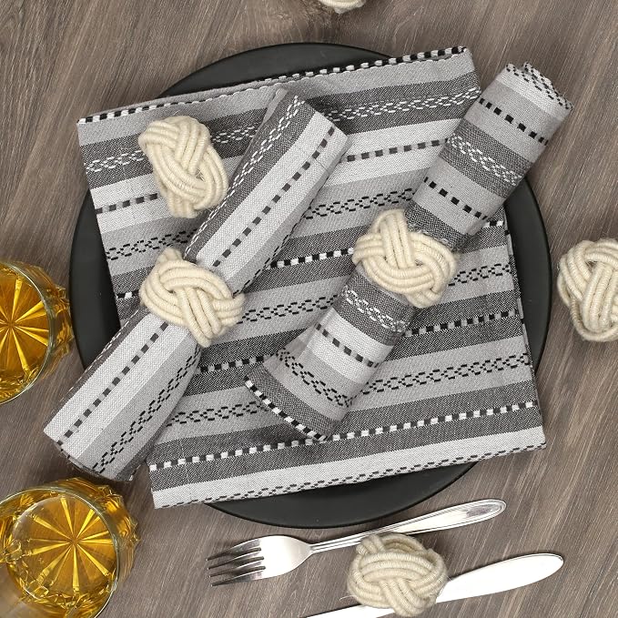 Cotton Jute Napkin Rings, Off White | Handwoven knot design, farmhouse boho - Image 5