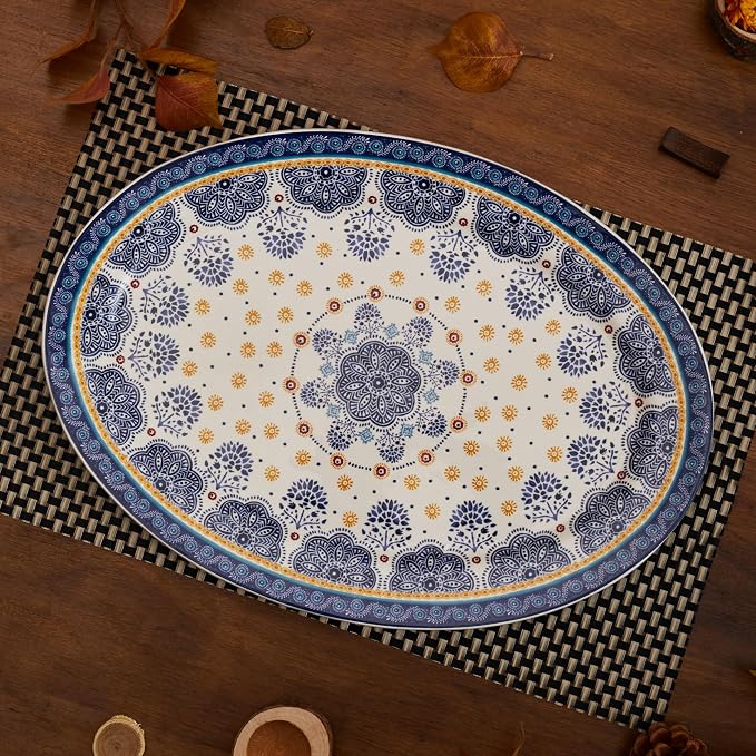 Bico Blue Talavera Ceramic 16 inch Oval Platter, Microwave & Dishwasher Safe - Image 5