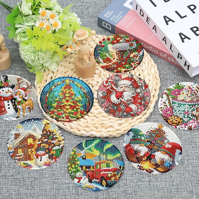 Ekuxom 8 PCS Christmas Diamond Art Coasters - Image 2