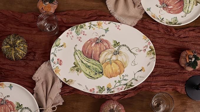 Bico Pumpkin Feast Ceramic 16 inch Oval Platter, Microwave & Dishwasher Safe - Image 4