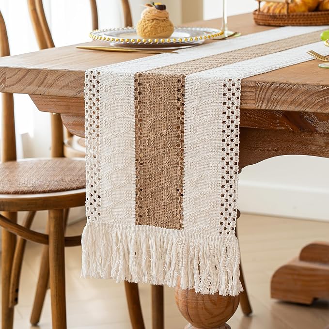 Boho Table Runner for Fall Home Decor 12x72 Burlap - Image 6