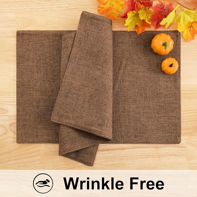 Faux Cotton Linen Placemats Set of 6, Cloth Washable Farmhouse Dining Table Mats - Image 5