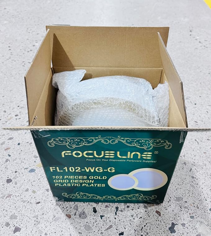 FOCUSLINE Gold Plastic Plates Set of 102, Disposable Plates - Image 8