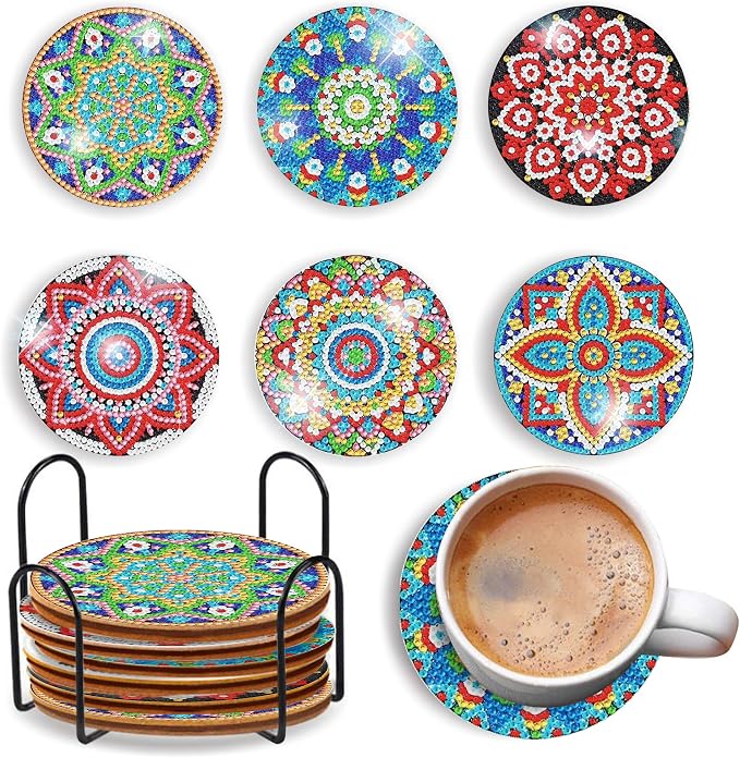6 pcs Diamond Painting Coasters | Diamond Art Coasters | Mandala Diamond Art by LGANHAPY