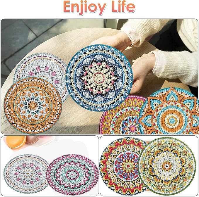 ijbnhd 8 Pack Mandala Diamond Art Coasters Kits 4x4 inch | Mandala Diamond - Image 2