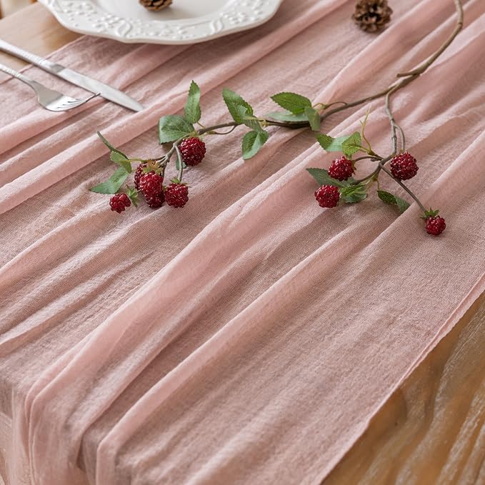 3Pcs Dusty Pink Cheesecloth Table Runner 120 Inches - Image 2
