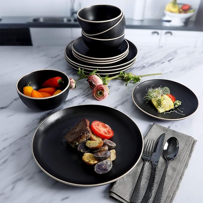 Gibson Home Rockaway 12-Piece Stoneware Dinnerware Set, Service - Image 5