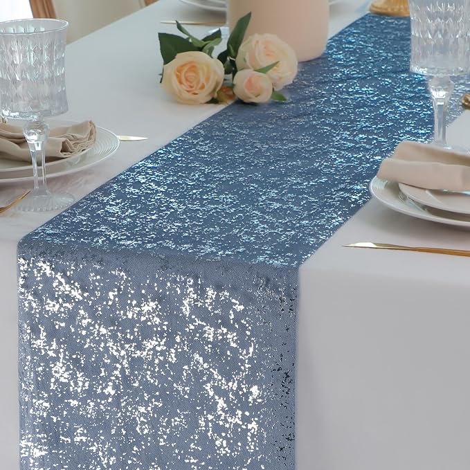 Snowkingdom 2Pcs Navy Blue Silver Table Runner Sparkly Party Decor | Glitter by Snowkingdom