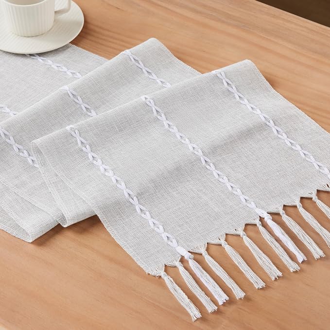 Braided Farmhouse Table Runner, Braided Light Grey 13x60 Inch, Cotton Linen - Image 7