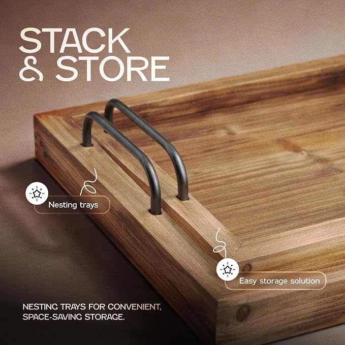 Besti Rustic Vintage Food Serving Trays | Nesting Wooden Board - Image 5