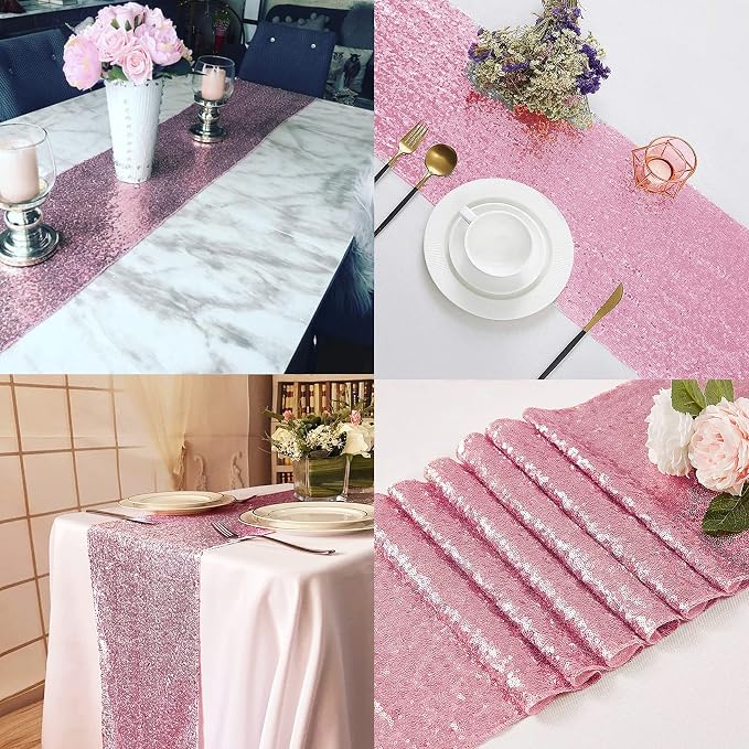 12 Packs 12 X 108 Inch Pink Sequin Table Runner Glitter Dining Table Runner - Image 6