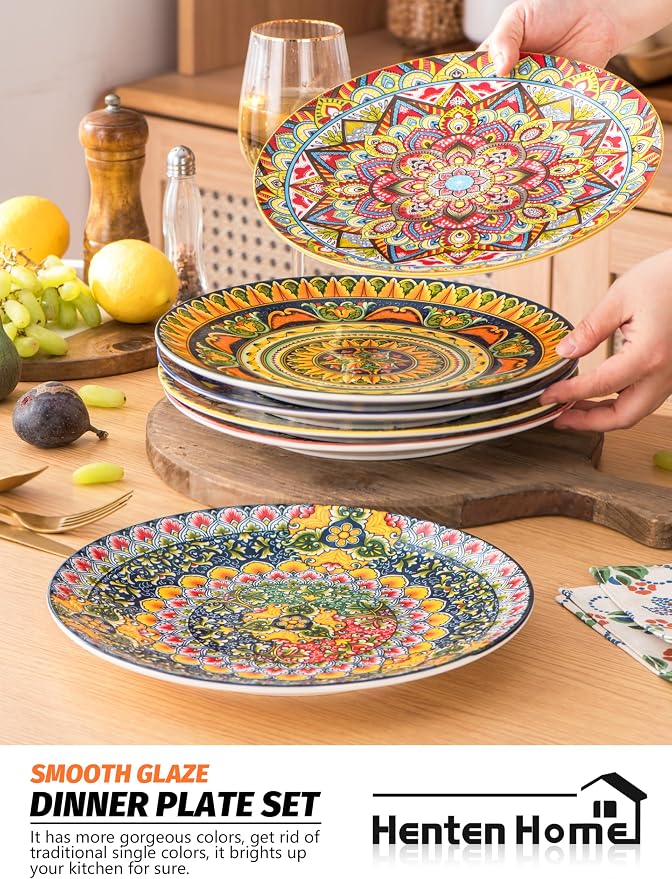 Henten Home Dinner Plates Set of 6, 10.5 Inch Porcelain Plate, Colorful - Image 3