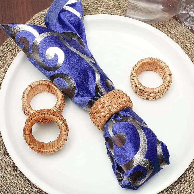 Artisan Cane Napkin Rings Set of 36, Earthy Woven Dinner Napkin Holders - Image 7
