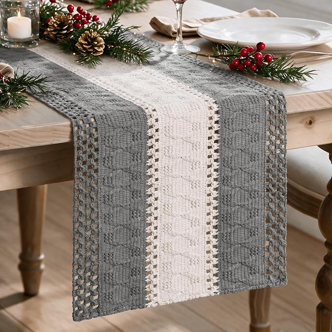 Artoid Mode Grey Farmhouse Woven Table Runner 12x60 Inch | Seasonal Holiday by ArtoidMode