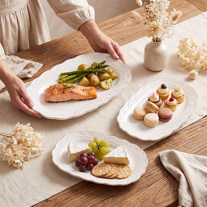 Kassel Ceramic Serving Platter Set | 14”/12”/10” Oval Serving Trays - Image 6