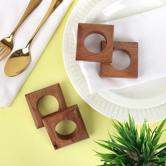 Acacia Wood Napkin Rings, 2.5x2.5x0.75 in, rustic farmhouse decor - Image 2