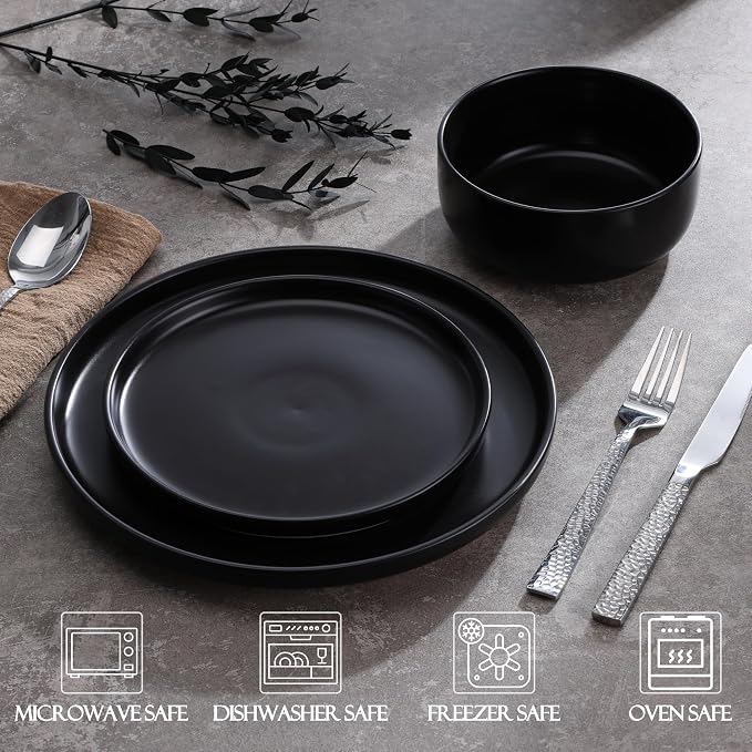 LIANYU Plates and Bowls Sets for 2, 6 Piece Stoneware Dinnerware Set, Porcelain - Image 5