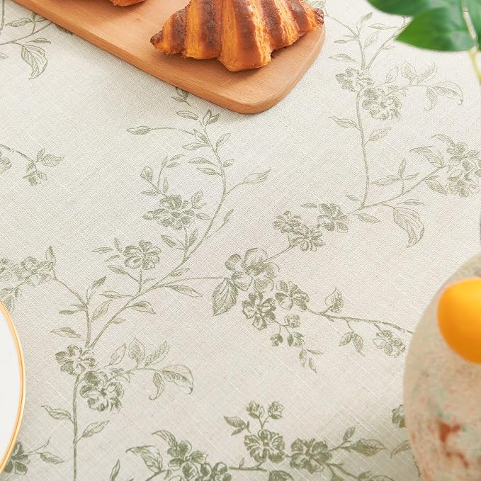 jinchan Green Farmhouse Floral Linen Square Table Cloth 52 x 52 Inch | - Image 6