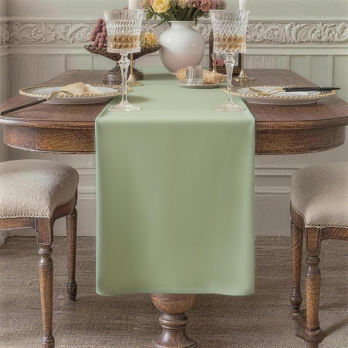 Sage Green Table Runner, Waterproof Washable Runners 60 Inches Long | Reusable by KAIPHO