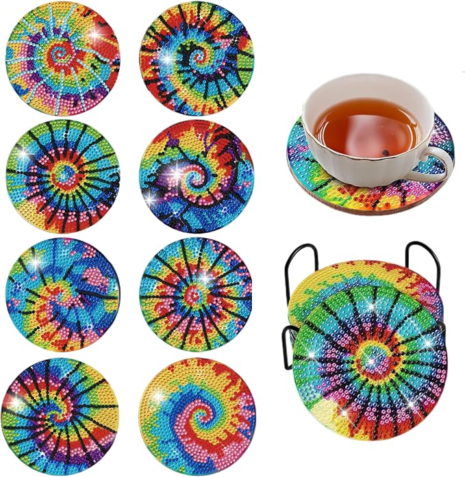 8 pcs Diamond Painting Coasters | Diamond Art Coasters | Tie Dye Diamond Art by LGANHAPY