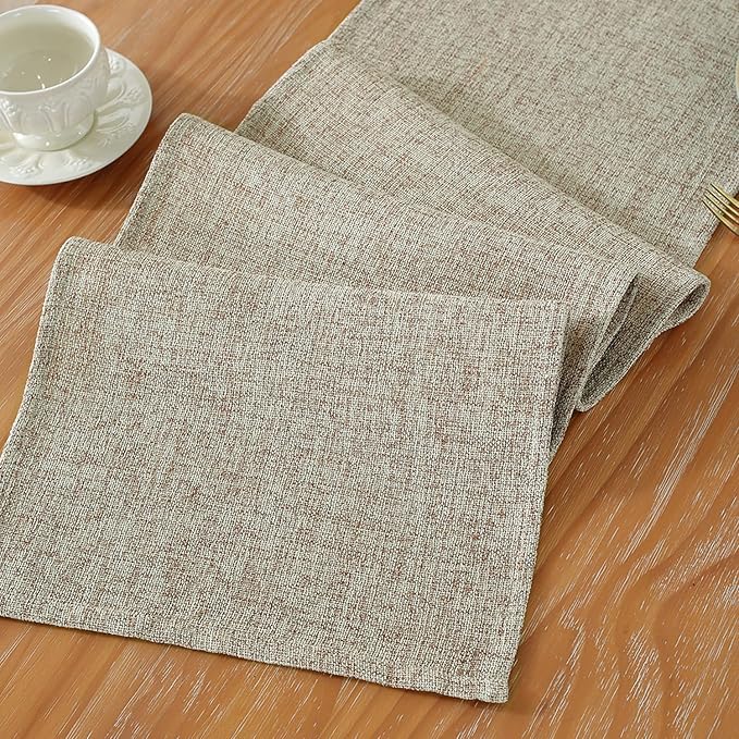 Laolitou Light Brown Table Runners 72 Inches Long, Burlap Linen Texture - Image 5
