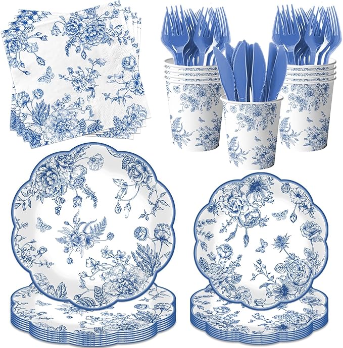 Blue Floral Plates, Vintage Floral Plate by HAKOTI