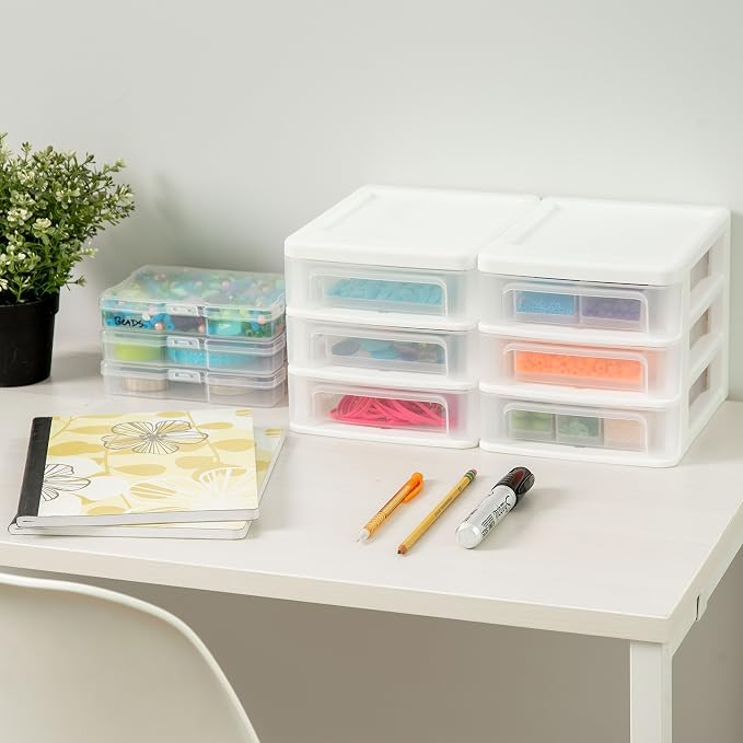 IRIS USA 4-Pack 3-Drawer Small Desktop Organizer, stationery, craft materials - Image 2