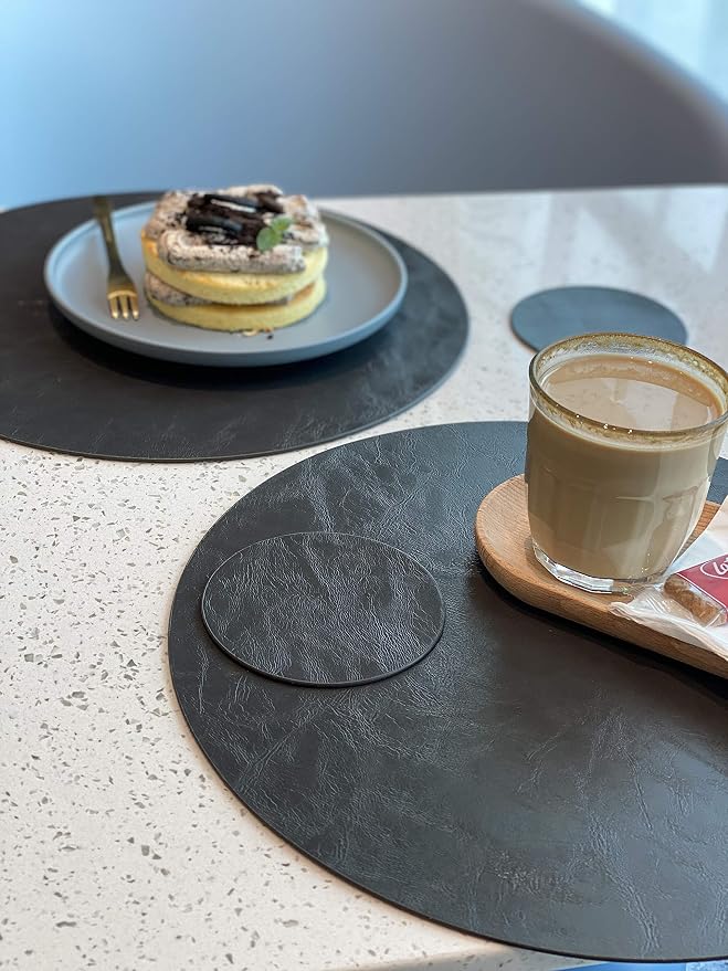 Set of 6 Embossed PU Leather Placemats, Waterproof Coffee Coasters, Kitchen - Image 5