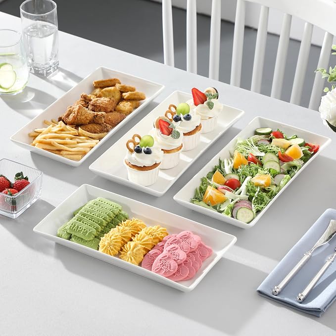 MALACASA Porcelain Serving Platters Set of 4, 12 in Rectangular White Trays | - Image 5