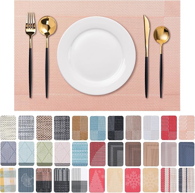Placemats Set of 6 Washable Indoor | Outdoor Vinyl Place Mats by CADONO