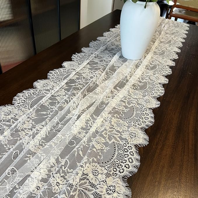 2 Pcs White Lace Table Runner 30 x 120 Inch Vintage Rustic Table Runner - Image 9
