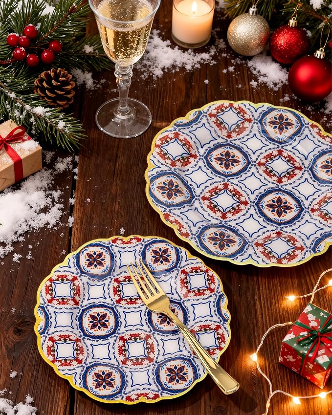 Morejoy 60pcs Floral Plastic Disposable Plates Set - Image 2