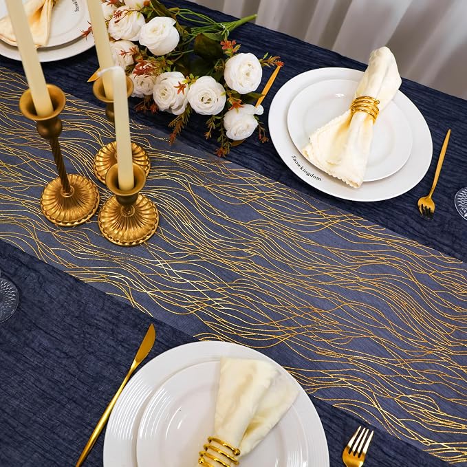 Snowkingdom 2pcs Gold Wave Table Runner, 11×108 Inch Golden Metallic Sparkle - Image 6