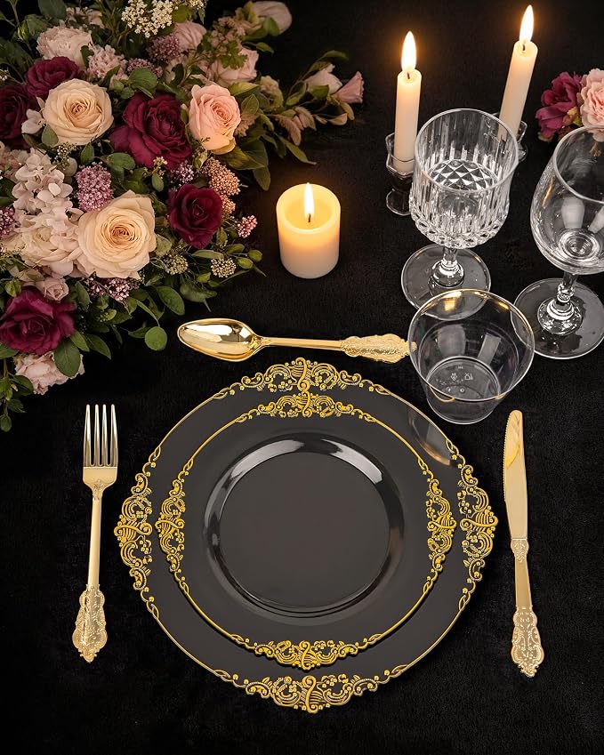 Nervure 100Pcs 7.5'' Black Plastic Plates, Disposable Plates - Image 2