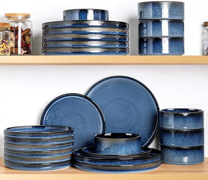Ceramic Dinnerware Set for 8, 24-Piece Plates and Bowls Set | Lightweight - Image 6