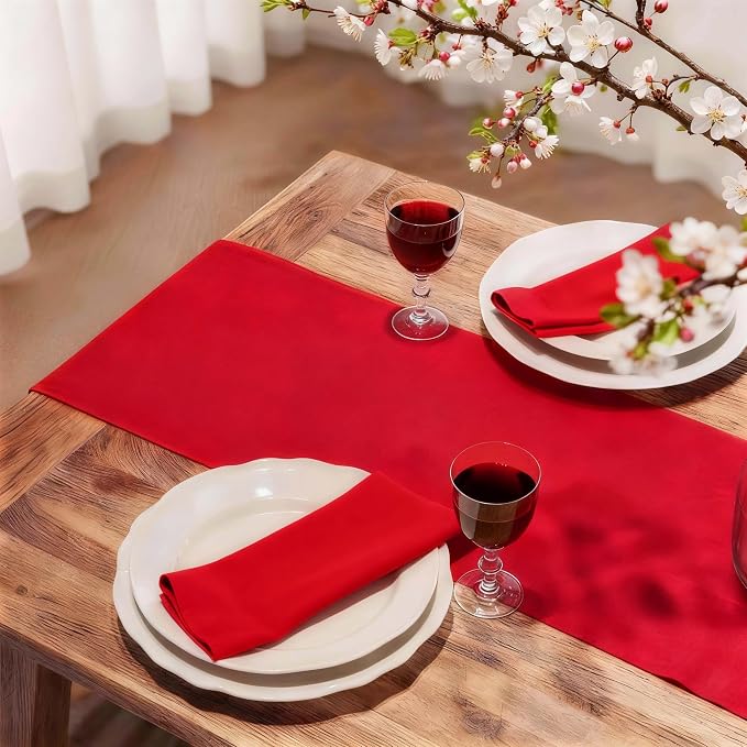 FOLINS&HOME Red Waterproof Decorative Table Runner 48 Inches Long | 210GSM - Image 2