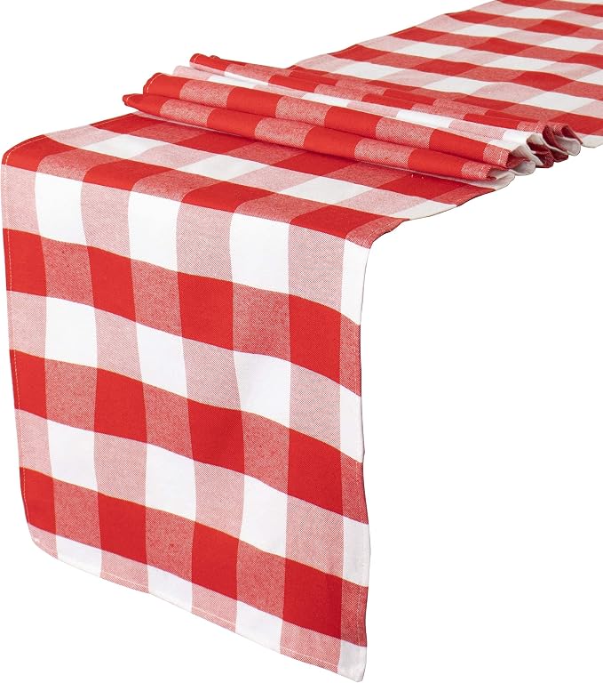 Table Runner 13''x108'' Red and White Gingham Cotton Buffalo Plaid Cover | Red by ShinyBeauty