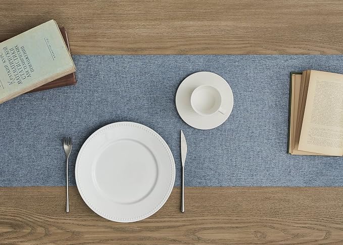 Basic Linen Style Table Runner, 14x48 Inch Navy Blue | Mitered Corner Design - Image 3