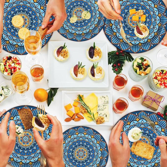 100PCS Boho Paper Plates 7Inch & 9Inch, Vintage Bohemian Disposable Dinnerware - Image 6