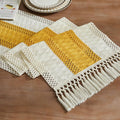 Macrame Style Bicolor Stitching Table Runner 14x90in Mustard | Woven Boho Table by ZEEMARTONLINE