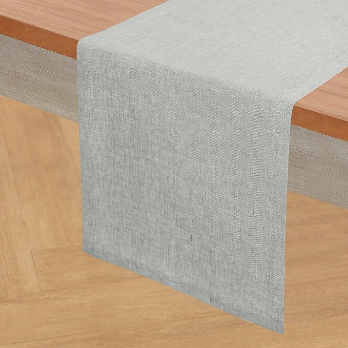 Solino Home 100% Pure Linen Table Runner Chambray Grey, Athena 14 x 72 in | by SolinoHome