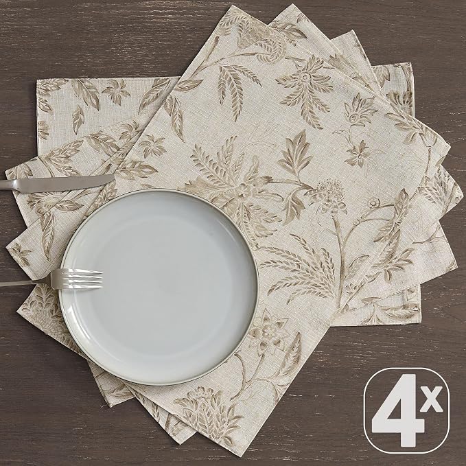 JINCHAN Sliva Linen Floral Placemats Set of 4 Farmhouse 13x19 Inch Taupe | - Image 7