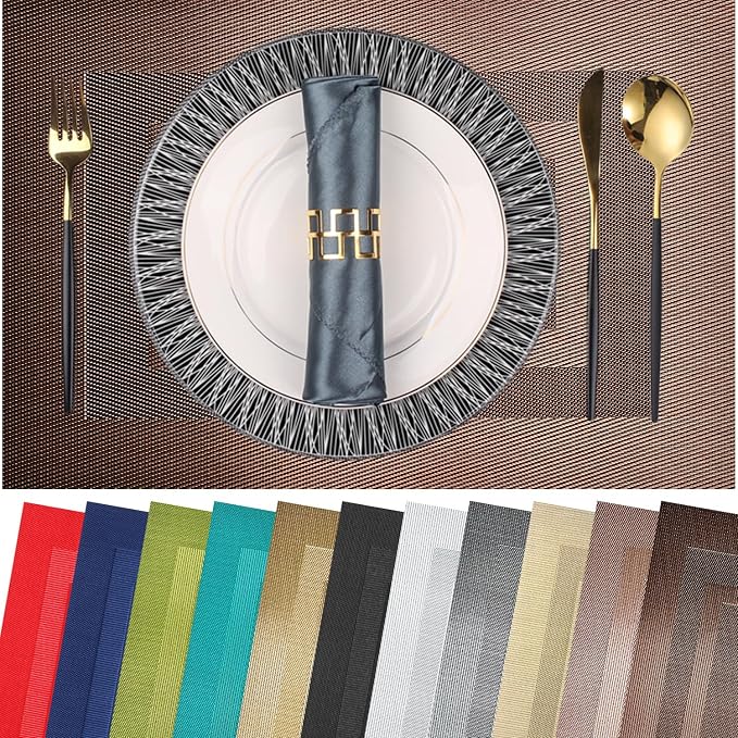 PIGCHCY Placemats Set of 12 Washable Durable Place Mats Vinyl Heat Resistant by PIGCHCY