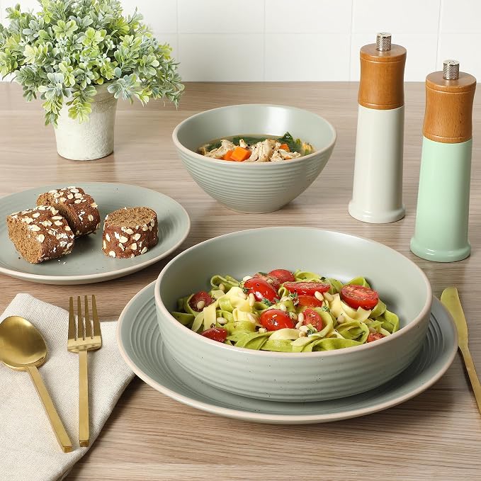 Gibson Home Dinah Double Bowl Stoneware Embossed Speckled Dinnerware Set - Image 4