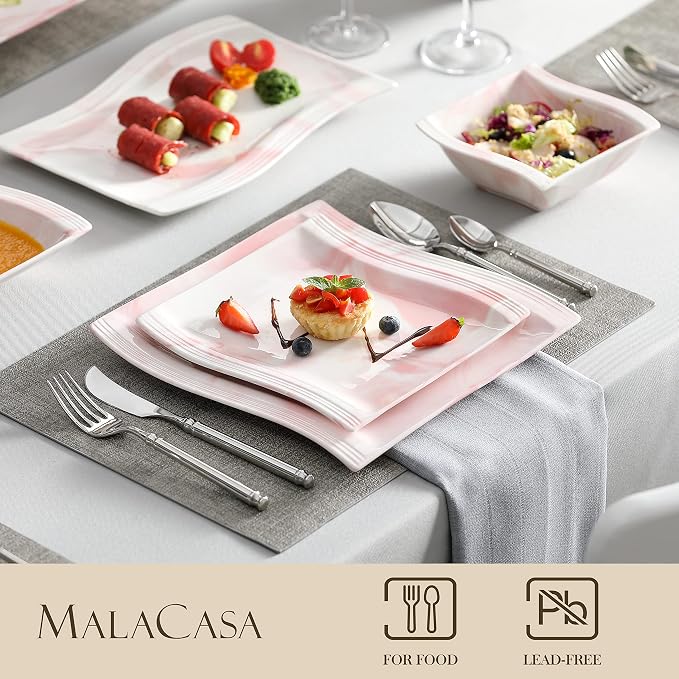 MALACASA Plates and Bowls Sets, 26 Pieces Pink Dinnerware Sets - Image 3