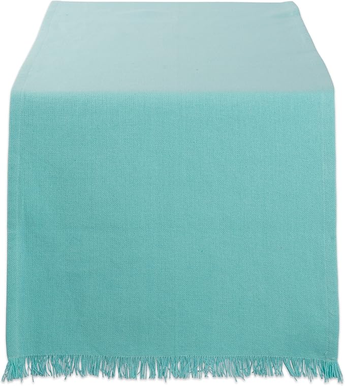 DII Everyday Collection, Fringed Check Tabletop, Table Runner, Solid Aqua by DII